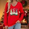 thumbnail image 2 of asdoklhq Crewneck Sweatshirt Women's Fashionable and Casual Loose Christmas V-neck Long Sleeved T-shirt Top Red S, 2 of 7