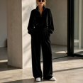 thumbnail image 2 of Szluipve 2 Piece Sets for Women Velour 2 Piece Tracksuit Half Zip Stand Collar Long Sleeve Top Elastic Waist Wide Leg Pants Casual Velvet Loungewear Outfit Black XL, 2 of 8