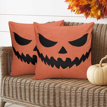 Halloween Horror Pillow Covers 2 Pack Pumpkin Open Mouth Orange Theme Pillowcase Waterproof Outdoor Throw Pillow Cover for Patio Garden Balcony Decorative Square Cushion 18 x18