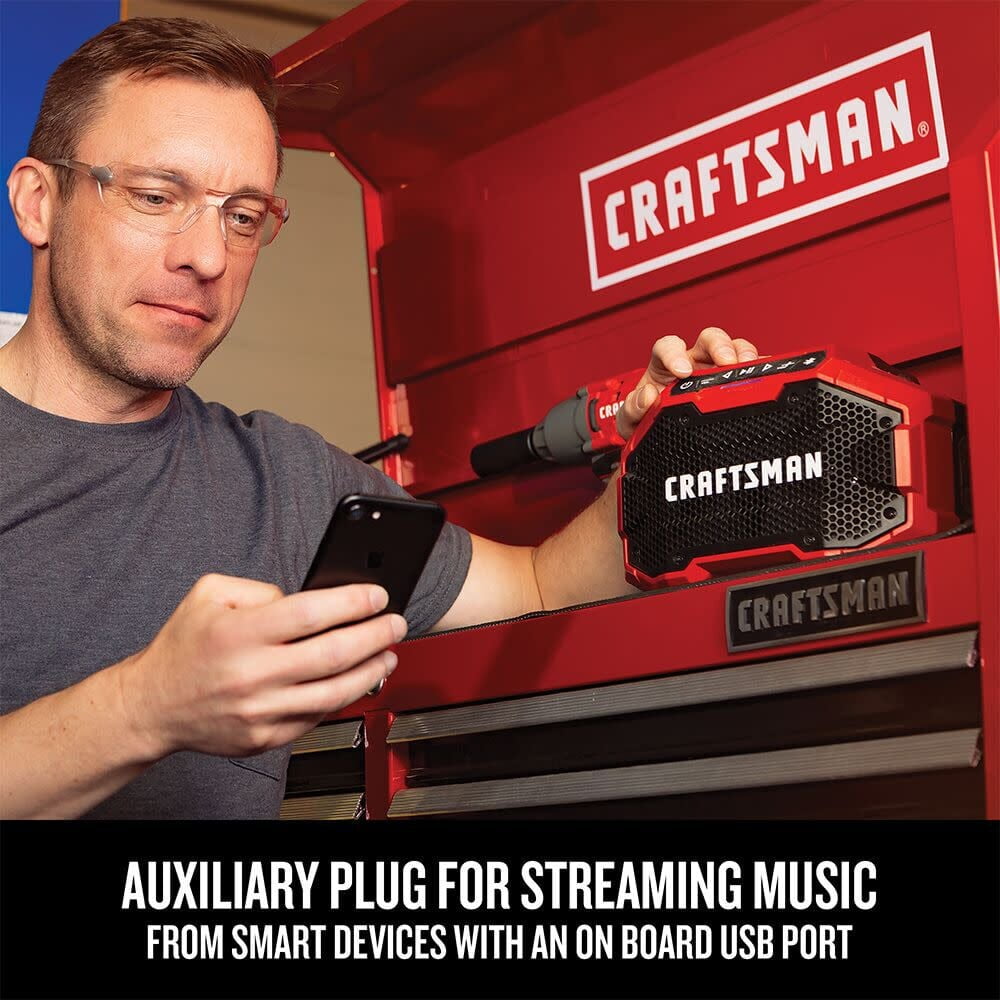 CRAFTSMAN CMCR001BR V20 Lithium-Ion Cordless Bluetooth Speaker, 2 3'', Smartphone Compatible