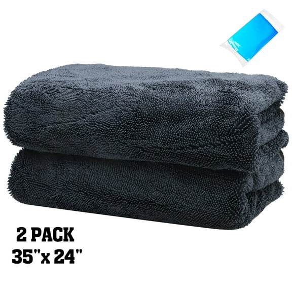 GIRACOA 2 Pack  Car Wash Microfiber Towel, 24*35 inch, Thick and Quick Drying Large Car Cleaning Towels with Blue Clay Bar
