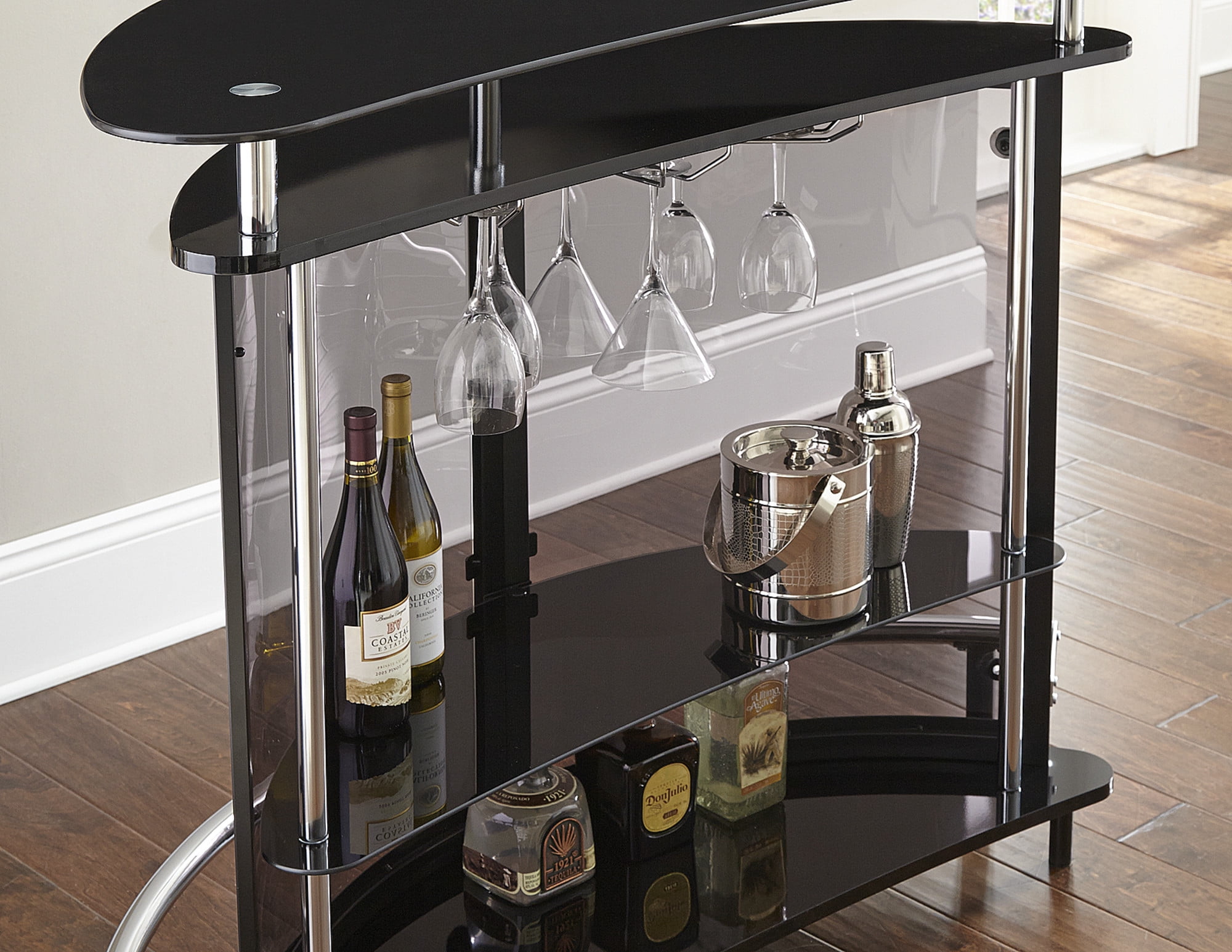 Steve Silver Ariana Contemporary Home Bar with Stemware Holder, Black