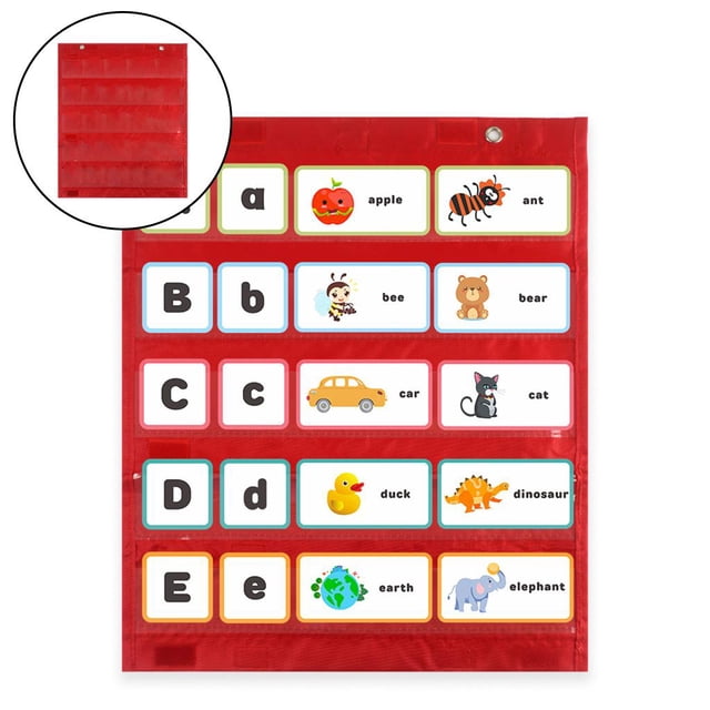 Tableau de Poche pour Cartes d'Enseignement de Classe pour Enseignants 5+2 Poche Murale Suspendue Tableau de Planification pour École à Domicile Tableau Éducatif Réutilisable, Rouge