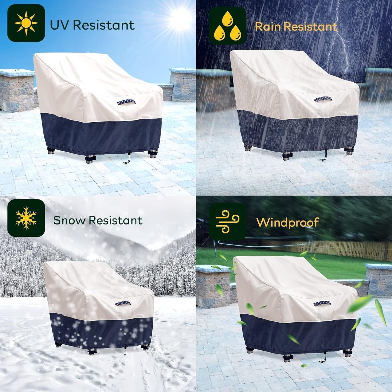 1 Pack 600D Heavy Duty Waterproof High Back Patio Chair Covers Outdoor Lawn Garden Furniture Protector 35"L x 28"W x 35"H