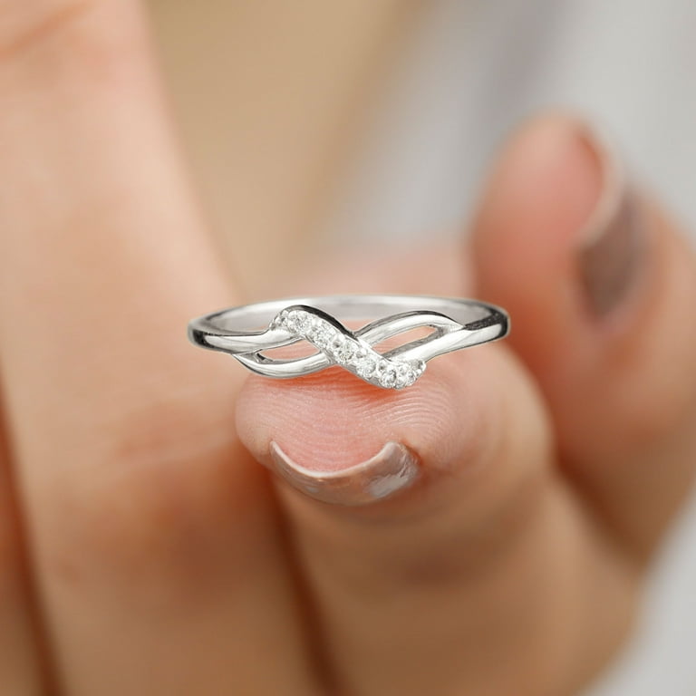 Certified Diamond Infinity Promise Ring for Women HI Color SI Clarity 14K White Gold US 11.00