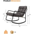 thumbnail image 3 of Outdoor Rocking Chair, Metal Patio Rocking Chair, Indoor Rocking Chair with Cushion, Papasan Rocking Lounge Chair, Comfy Modern Rocker Chair for Porch, Living Room, Garden, Lawn, Dark Grey, 3 of 9