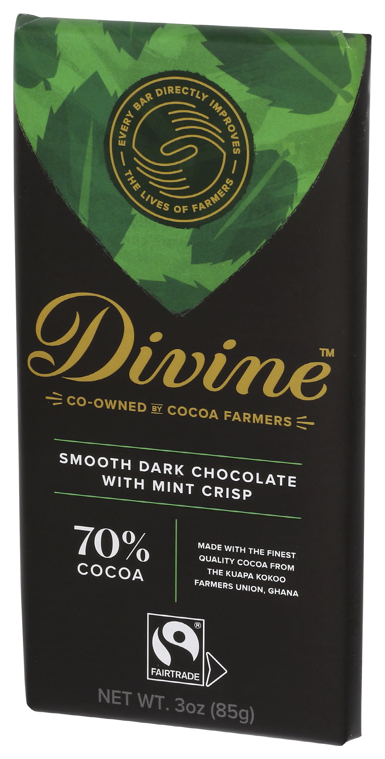 (Pack of 12), Divine Chocolate 70% Dark Chocolate with Mint Crisp, 3 oz
