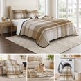 thumbnail image 6 of 3 Pieces King Quilt Set,Vintage Beige Brown Plaid Soft Bedding Sets with 1 Quilt & 2 Pillow Shams,Neutral Tartan Checkered Summer Bedspread Lightweight Coverlet Comforter for All Season, 6 of 9