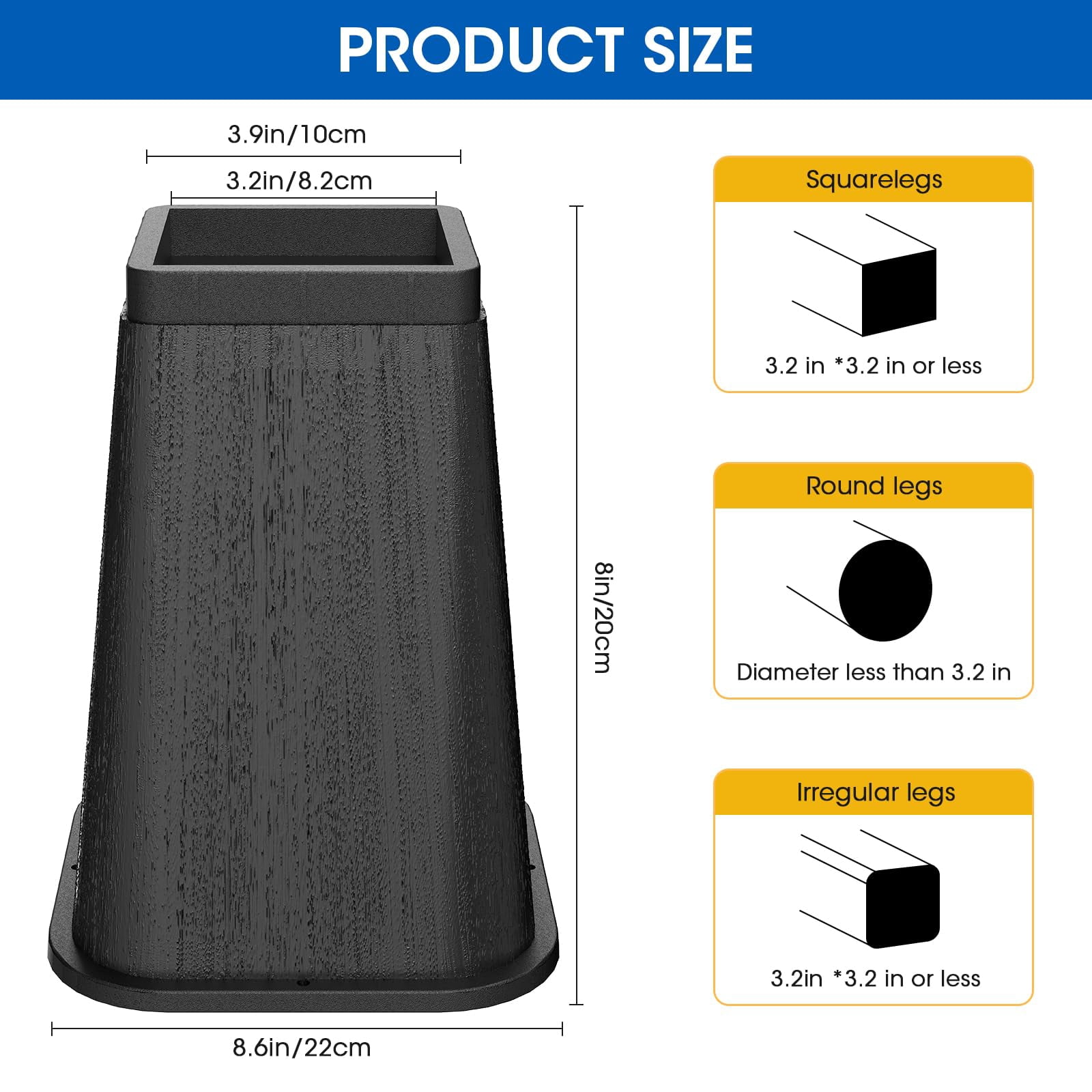 Bed Risers 8 Inch Heavy Duty, Furniture Risers Lifts Supports Up to 6,000 Lbs for Table, Desk Leg, Sofa, Couch