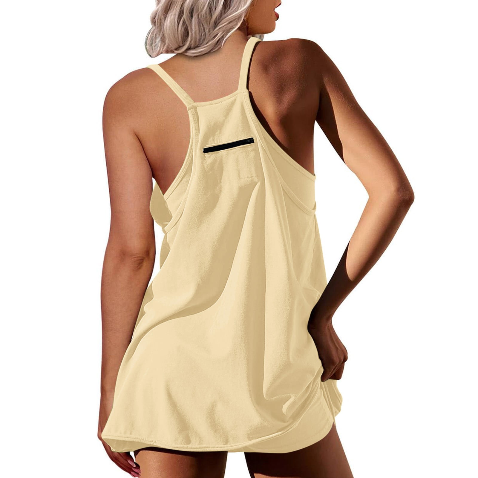 Athletic Dress for Women Casual Sleeveless Spaghetti Strap Sundress Workout Short Tennis Dress with Pockets