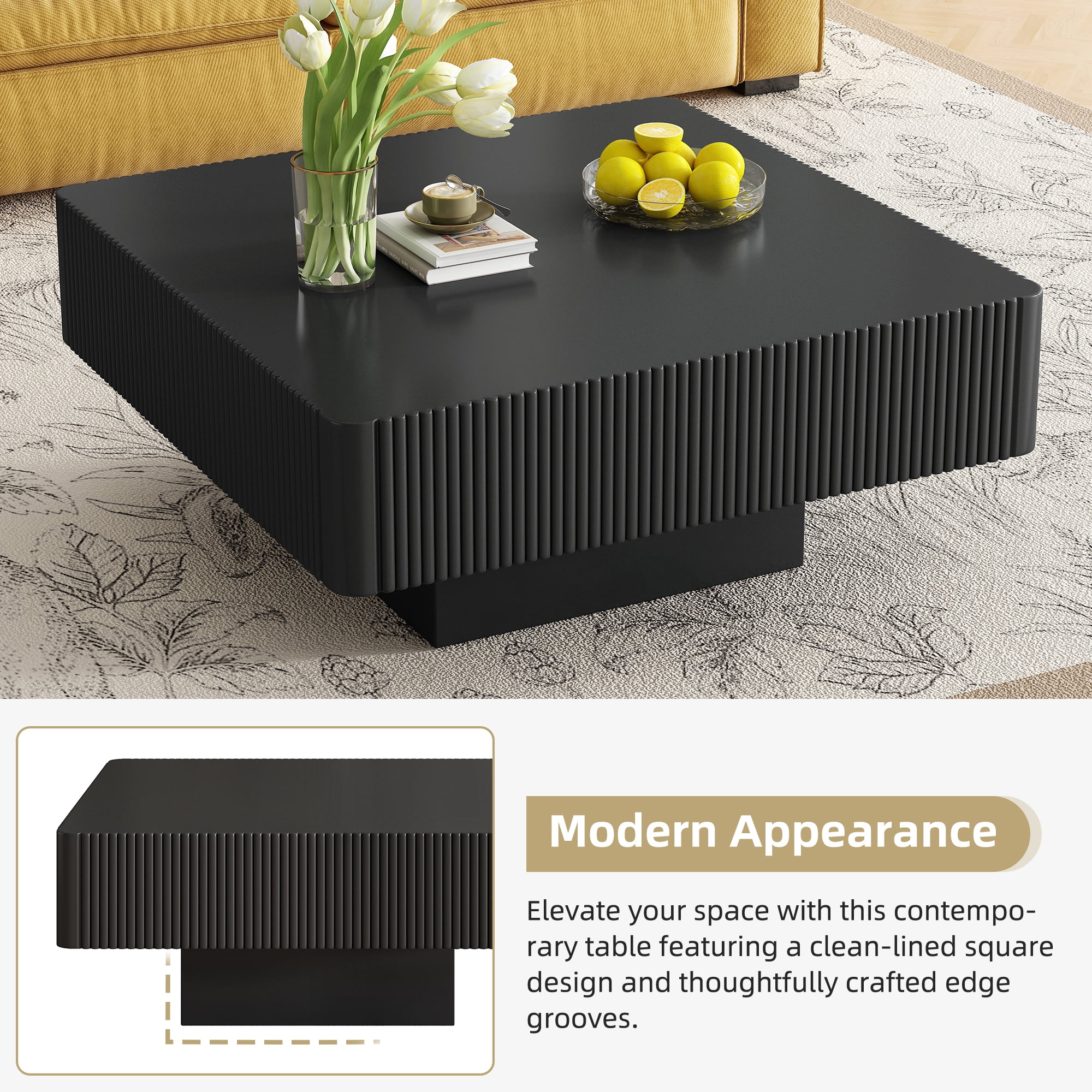 Euroco Modern coffee Table with Cylindrical Legs, Painted Finish, Easy Assembly，Modern Drum End Table, Minimalist Center Table with Sturdy Base for Living Room