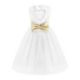 thumbnail image 2 of JanJean Kids Girls Princess Lace Dress Sleeveless Wedding Pageant Ball Gown Dress With Bowtie Belt White 16, 2 of 7