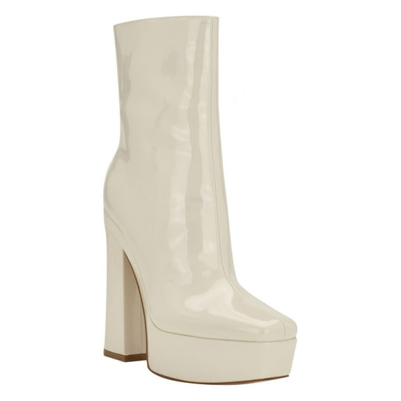 GUESS Womens Ivory 1-1/2" Platform Cushioned Logo Byra Square Toe Block Heel Zip-Up Dress Booties 6 M