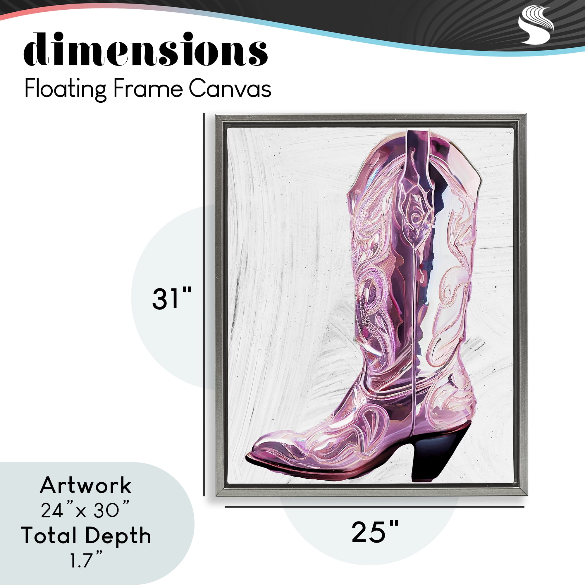 Cowgirl Cinderella's Boot Gray Framed Floater Canvas Wall Art, design by Sasha