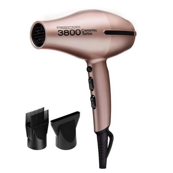 RED Pro 3800 Ceramic Turbo Hair Dryer – Lightweight Powerful AC Motor Blow Dryer with 3 Heat & 3 Speeds, Turbo Airflow, 2 Bonus Styling Attachments (Detangler Pik & Concentrator), Frizz-Reduction
