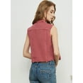 thumbnail image 4 of Womens Distressed Denim Button Up Sleeveless Crop Vest, Red, Large, 4 of 4