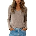 thumbnail image 2 of Cute T Shirts For Women Solid Color V Neck Fashion Casual Loose Top T Shirts Fall Winter Blouses Pullover Outfits Khaki XXL, 2 of 4