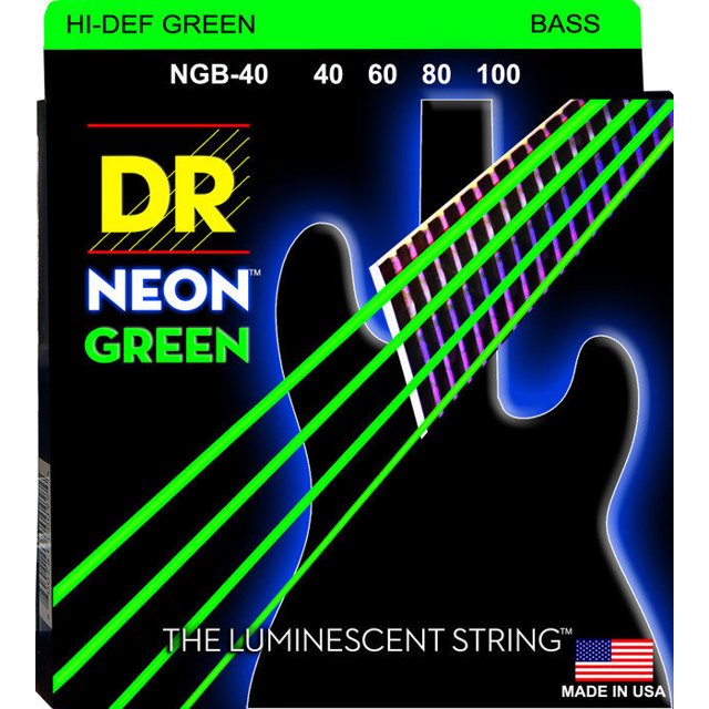 DR Strings NOB-40 Nickel Coated Hi-Def Green Bass Guitar Strings, Medium, 40-100