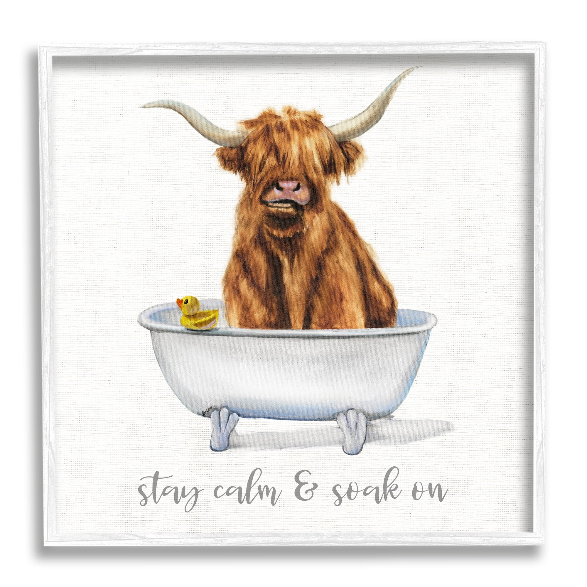 Stupell Industries Highland Cattle Bathtub Stay Calm Soak On Phrase, 12 x 12, Design by Donna Brooks