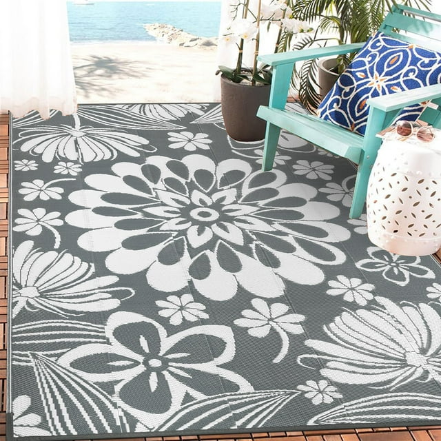 Alfombra de exterior Ilead, 152 x 244 cm, impermeable, reversible, gris