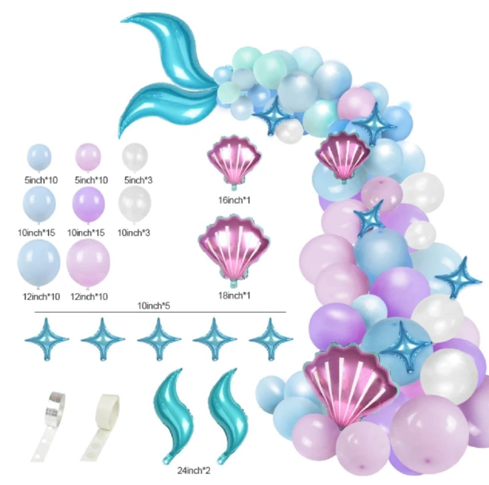 87 Pcs Mermaid Arch Kit, Mermaid Tail Balloon Garland Set Latex Balloon Mermaid Party Supplies for Birthday, Baby Shower, Under The Sea Party