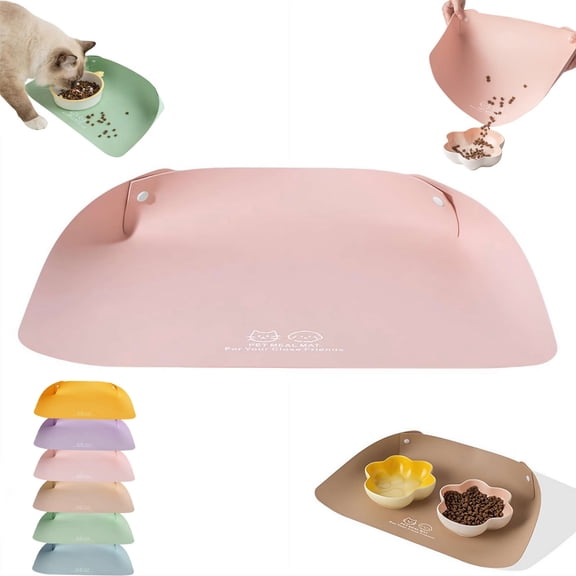 Cat Dog Food Mat with -Button,Waterproof Non Slip Leather Pet Placemat,Cat Bowl Mat,Spill-Proof Raised Edge Cats Feeding Mats for Bowls, Water Fountains,Easy Clean and Tidy