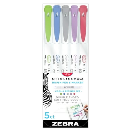UPC: 0045888792050 | Zebra Mildliner Double-Ended Brush Pen Set  5-Colors  Cool & Refined