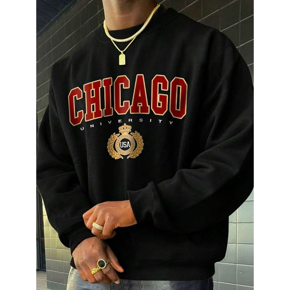 Men's Letter Print Crew Neck Loose Fit Casual Sweatshirt, Spring/Autumn