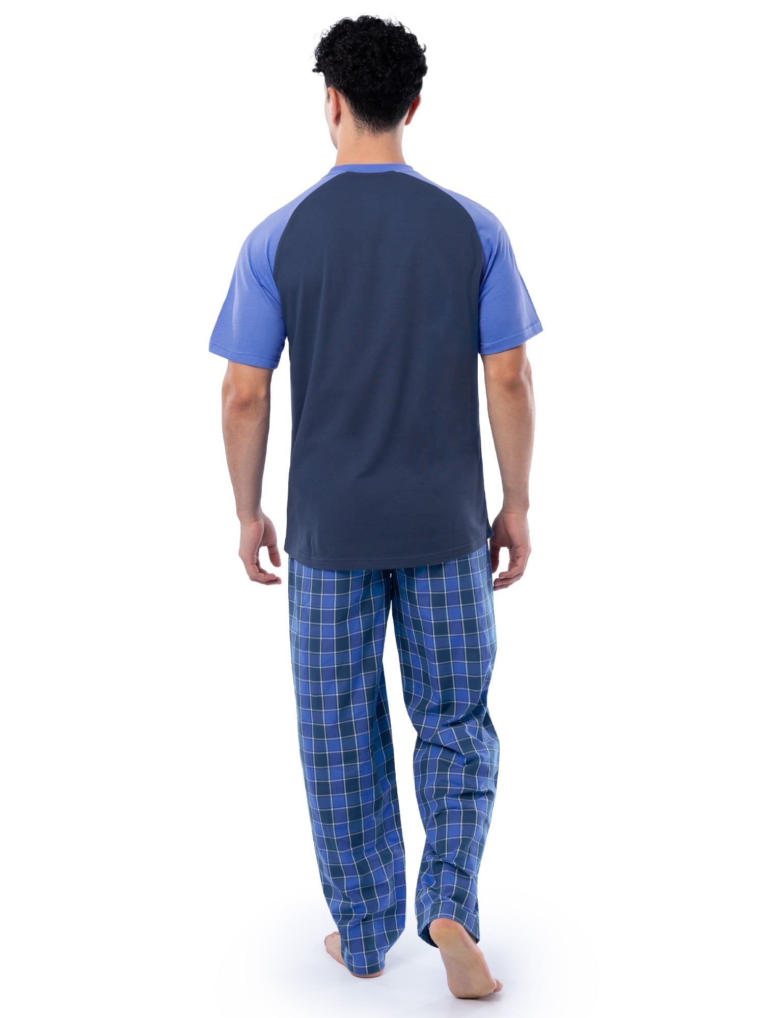 Fruit of the Loom Men's Raglan Short Sleeve T-shirt and Plaid Pajama Sleep Pant Set, Sizes S-2XL
