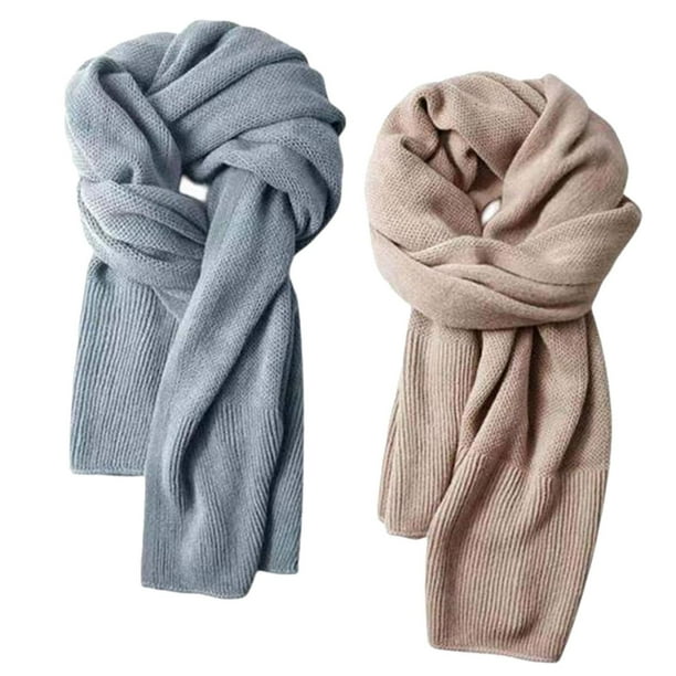 2 bufandas casuales de invierno cómodas para deportes al aire libre y otoño. Gris claro caqui