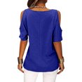 thumbnail image 4 of Moda mujer verano fuera del hombro manga corta sólido casual camiseta blusa Fridja  bn2007, 4 of 9