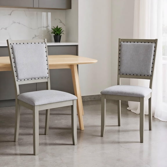 Barara King Farmhouse Dining Chairs Set of 2 with Fabric Upholstered Seating, Kitchen Chairs for Dining Room, Country Style Home Decor, Grey