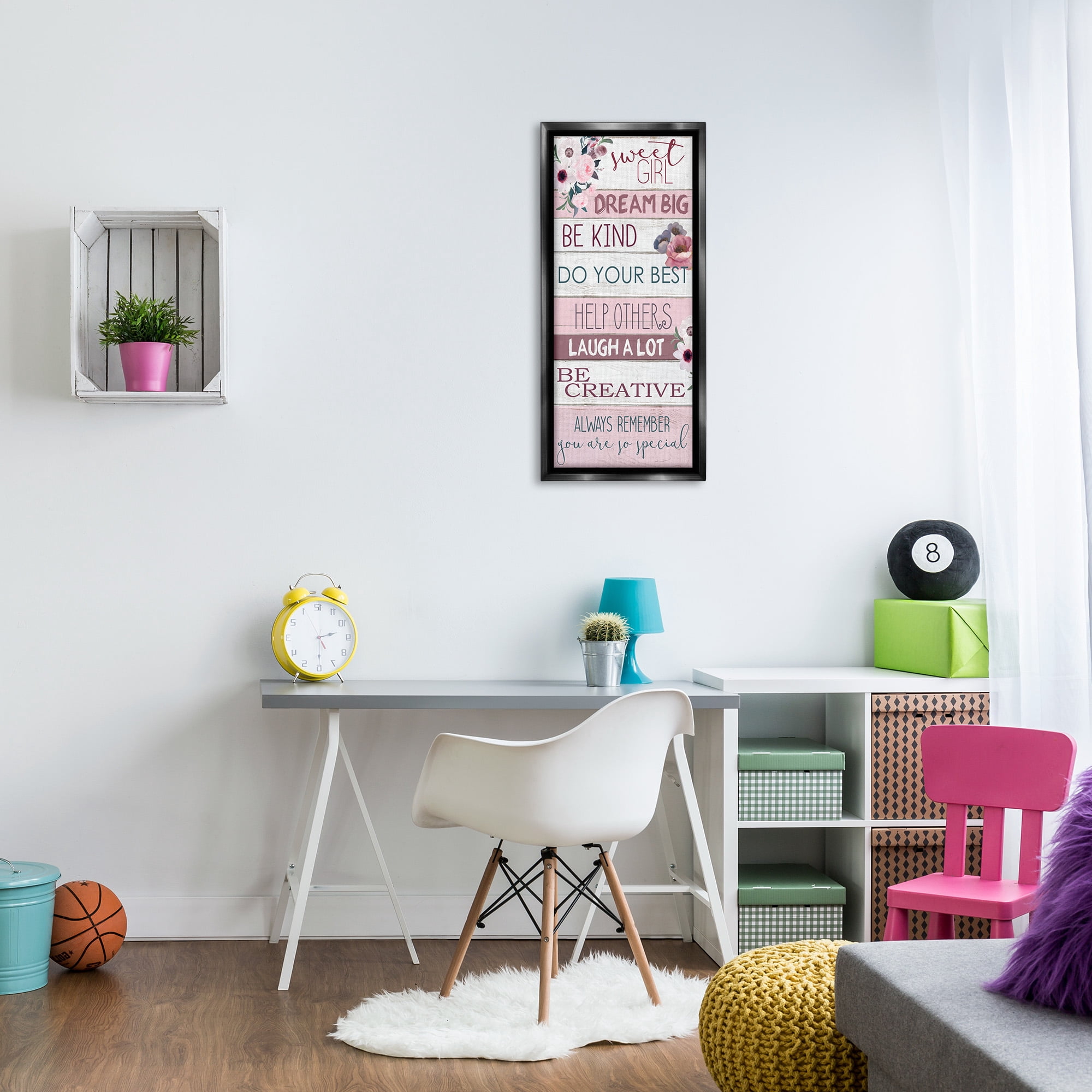 Stupell Industries Sweet Girl Inspirational Phrases Inspirational Painting Black Floater Framed Canvas Art Print Wall Art, 15 x 31