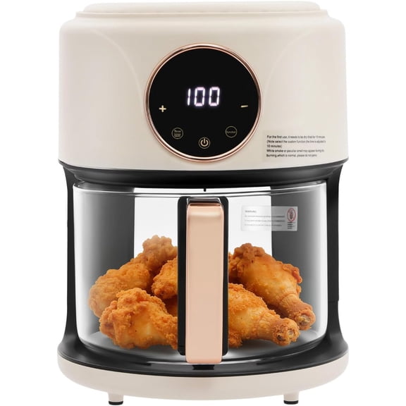 Kitchen glass air fryer, 1200W, 4.44qt capacity, 8-in-1 function, precise temperature time control, sleek black finish, durable tempered glass construction