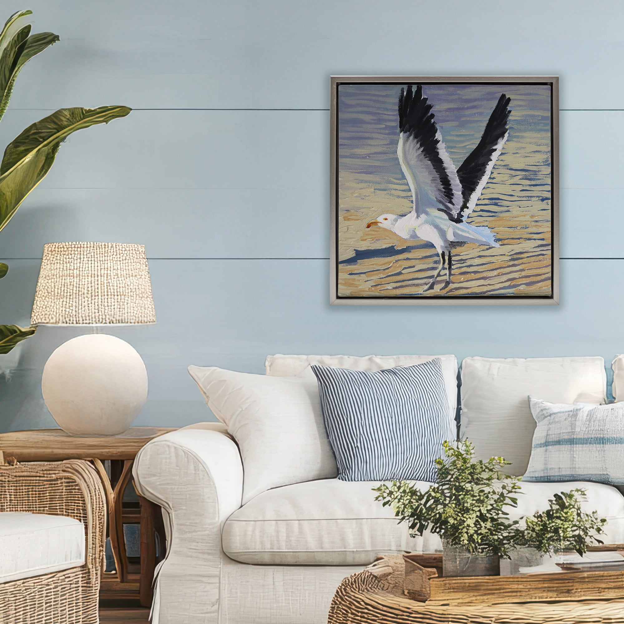 Stupell Industries Seagull Taking Flight Gray Framed Floater Canvas Wall Art, design by Violeta Vollmer