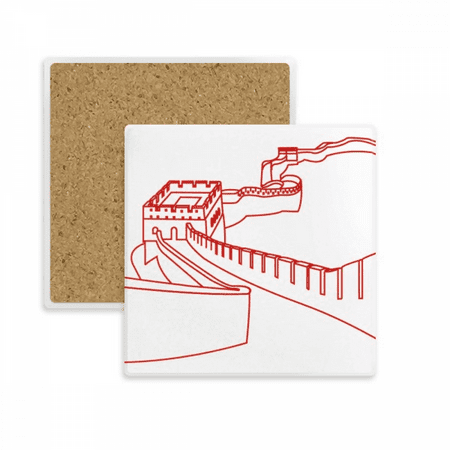 

Red The Great Wall Pattern China Square Coaster Cup Mat Mug Subplate Holder Insulation Stone