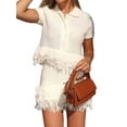 thumbnail image 3 of Women'S Open Knit Short Sleeve Top with Fringe Milky M, 3 of 7