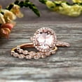 thumbnail image 6 of 14k Rose Gold 2.75 Carat 6mm Round Cut Morganite Trio Set Engagement Ring Halo Stacking Matching Band, 6 of 6