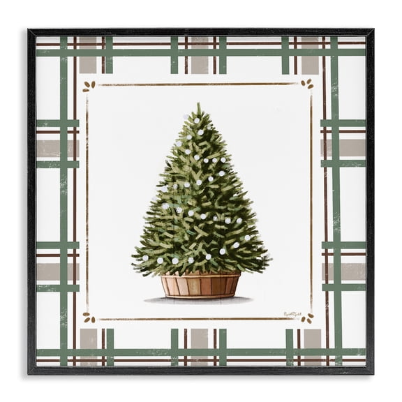 Stupell Industries Potted Christmas Tree Plaid Black Framed Giclee Art design by Elizabeth Tyndall, 12 x 12