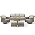 thumbnail image 3 of PARKWELL 7 Piece Outdoor Patio Furniture Set with Fire Pit Table,All-Weather Conversation Set with 4-Inch Thick Cushions,Swivel Glider Chair,7-Seat Furniture Sets for Deck, Backyard,Gray/Beige, 3 of 14