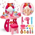 thumbnail image 5 of JoyStone Toddler Vanity Set, Pretend Princess Girls Vanity Table with Mirror, Cosmetics and Hair Dryer, Kids Vanity Table and Chair Set for 2 3 4 5 Year Old Girls (Red）, 5 of 10