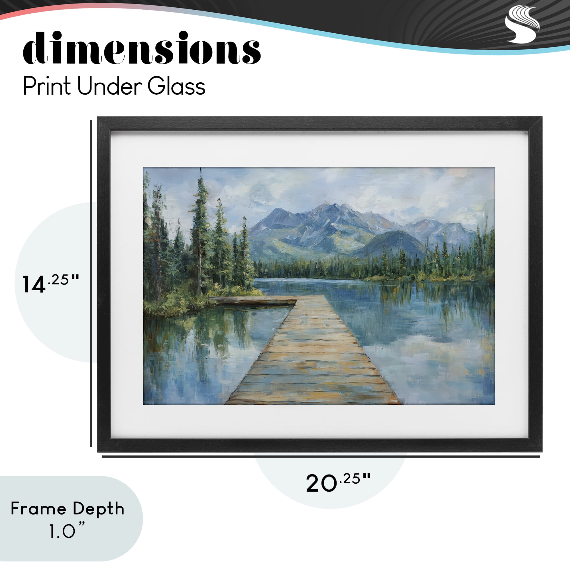 Stupell Industries Peaceful Lake Dock in the Mountains Black Framed Print Under Glass, design by Petal Prints Design