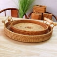 thumbnail image 3 of Nvzi Bandeja circular de ratán tejido, bandeja tejida a mano con asa, bandeja para pan, fruta, comida, café, bandeja de presentación para desayuno, 1 pieza, 5,66 * 1,18 pulgadas, 3 of 5