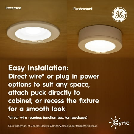 GE - Cync Reveal Smart LED Undercabinet Puck Lights 3in (3 Pack) - Color Changing - White