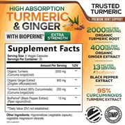 Turmeric Curcumin Supplement - 2000mg Organic Turmeric Per Serving - 95% Curcuminoids, Ginger & BioPerine Black Pepper for Best Absorption - Natural Vegan Joint Support, Bottled in USA - 120 Capsules