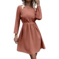 thumbnail image 4 of Vestido De Manga Larga Con Cuello Vestido Con Cinturón De Cintura Alta Vestido Redondo Midi Con Cintura Anudada Vestido Midi De Mujer Round Neck Long Sleeve Dress Polyester ANGGREK Otros, 4 of 7