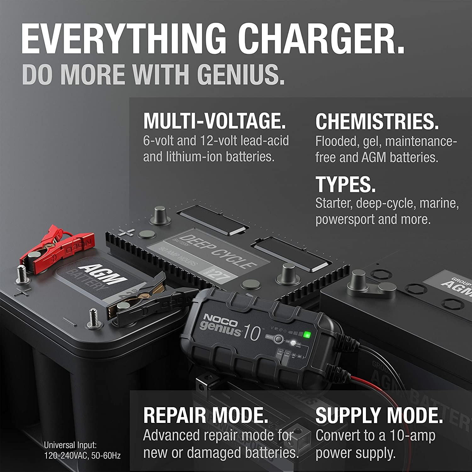 wooow shop GENIUS10: 10A 6V/12V Smart Battery Charger – Automatic Maintainer, Trickle Charger & Desulfator with Overcharge Protection & Temperature Compensation – for Lead-Acid & Lithium Batteries