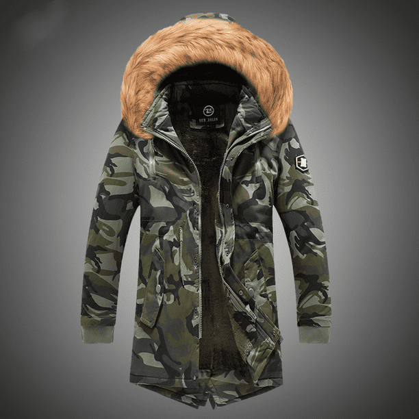 Chaqueta de camuflaje con capucha de invierno de terciopelo grueso abrigo a prueba de viento para hombre calido para hombre de mediana a larga parka nueva para hombre zhoumingquan Walmart en