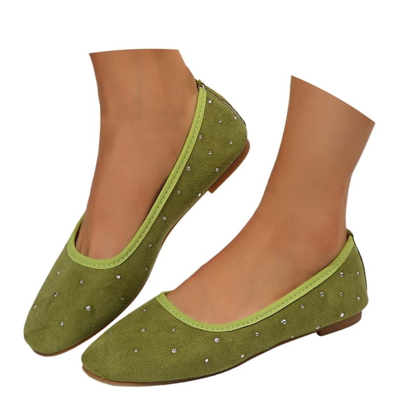 Women Elegant Slip on Flat Shoes Sparkling Details Flock Upper Closed Toe Comfort Cushioned Insole Shoes for Daily Wear Work Casual Outings