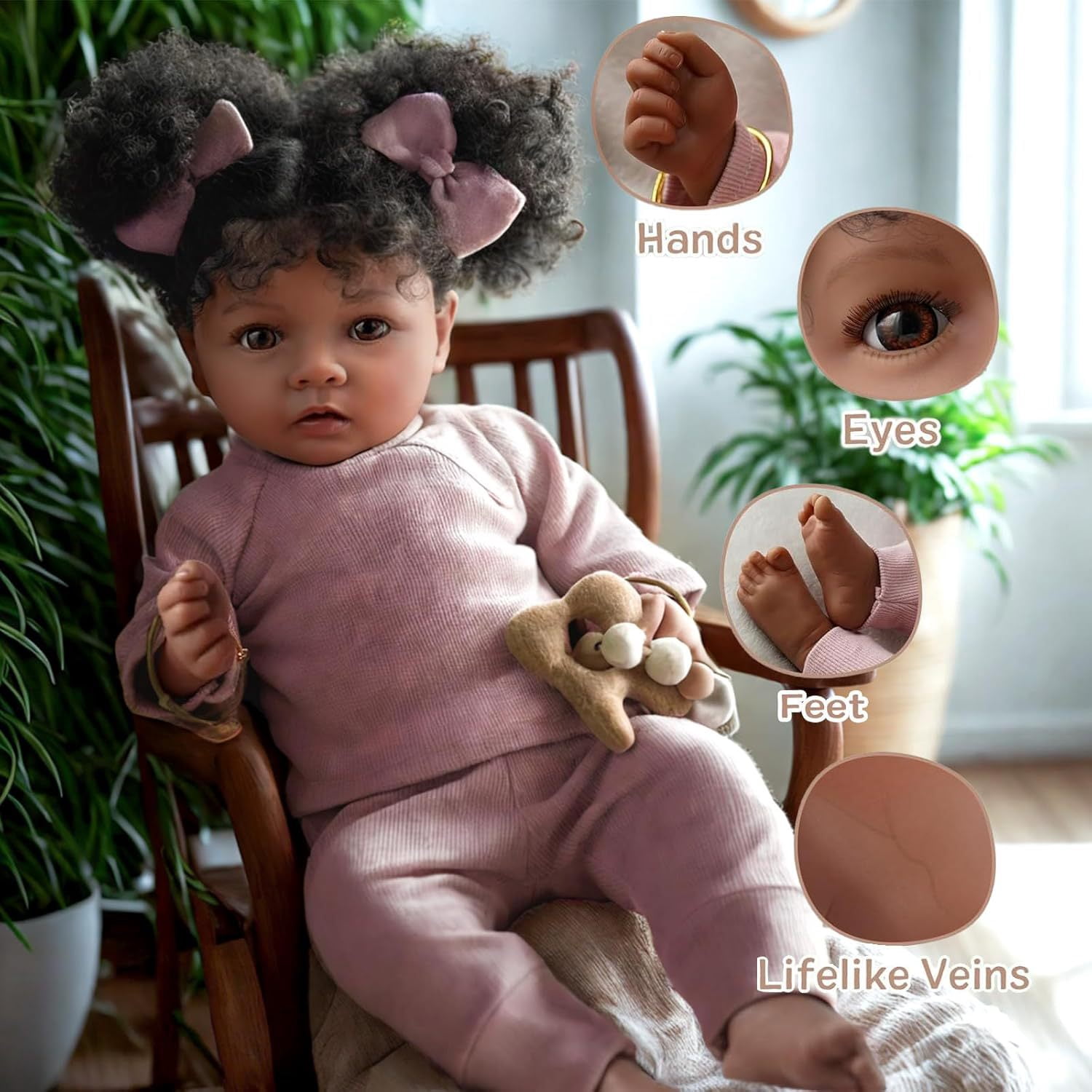 Reborn Baby Dolls Black Girl - 22 Inch Realistic Newborn Baby Doll Soft Cloth Body with Toy Accessories, Birthday Gift for Kids Age 3+